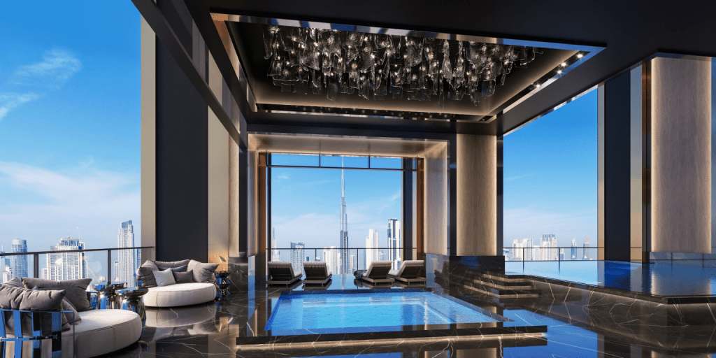 Private swimming pool in a luxury penthouse for sale in Dubai.